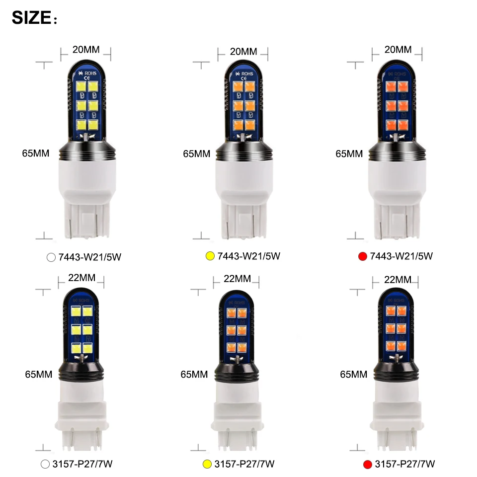 

ANMINGPU 2x Signal Lamp 7443 W21/5W Led T20 W21W W21 7440 3030SMD 3157 P27/7W LED T25 3156 P27W Brake Lights Turn Signal Lights
