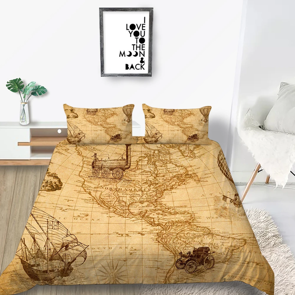 Постельное белье с картой мира Модный креативный Комплект постельного белья