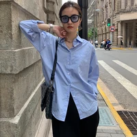 2021 womens lapel long sleeved shirt korean version of simple silhouette white color loose slim shirts autumn streetwear
