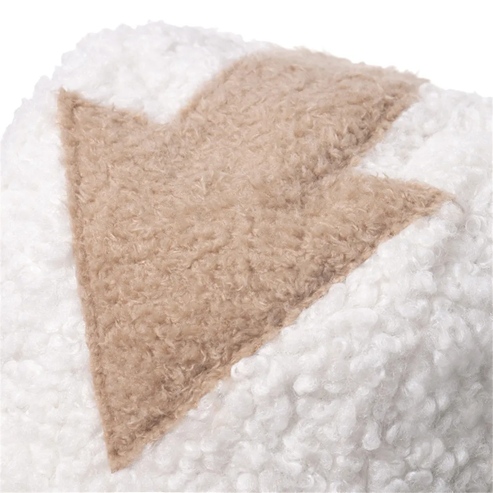 

Women's Bucket Hat Lamb Wool Warm Fishing Caps Faux Fur Arrow Symbol Printed Men Women Tide Flat Top Hats 2021 New Spring