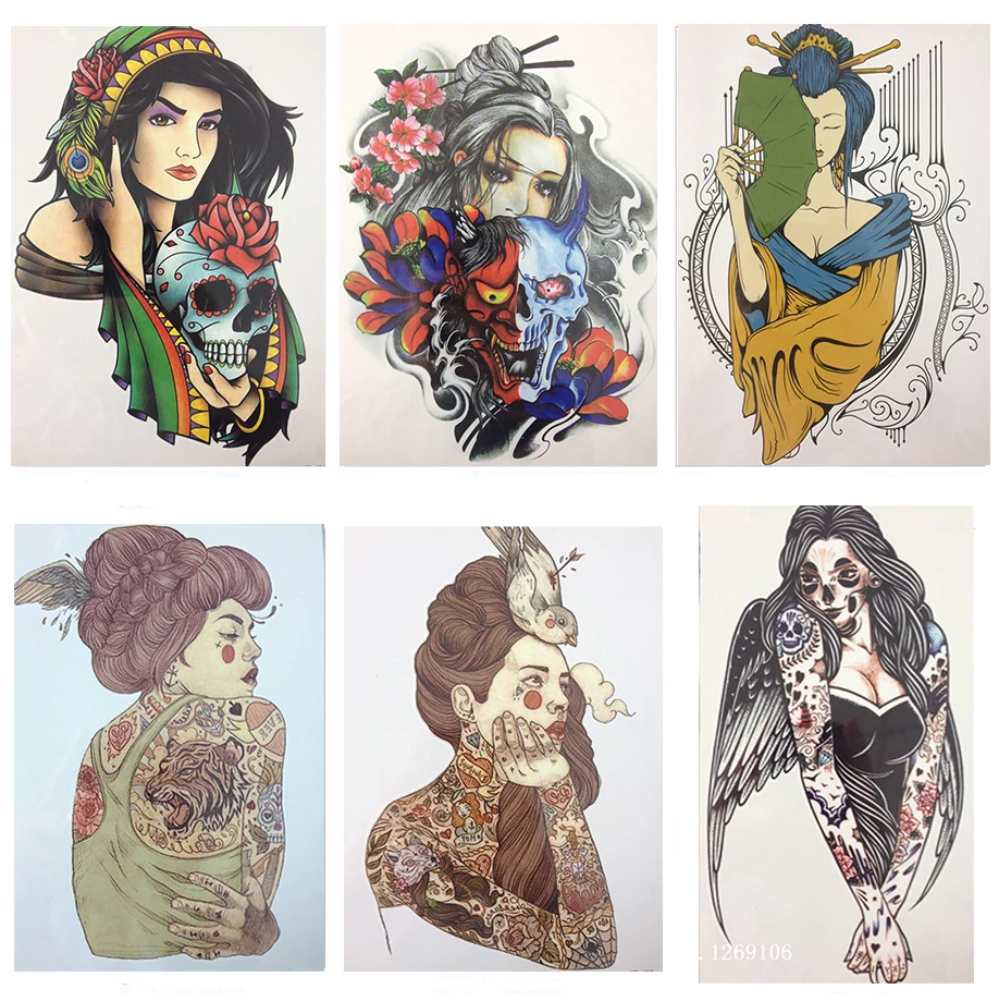 Горячая Распродажа 21X15 см дьявол девушка под маской временные татуировки