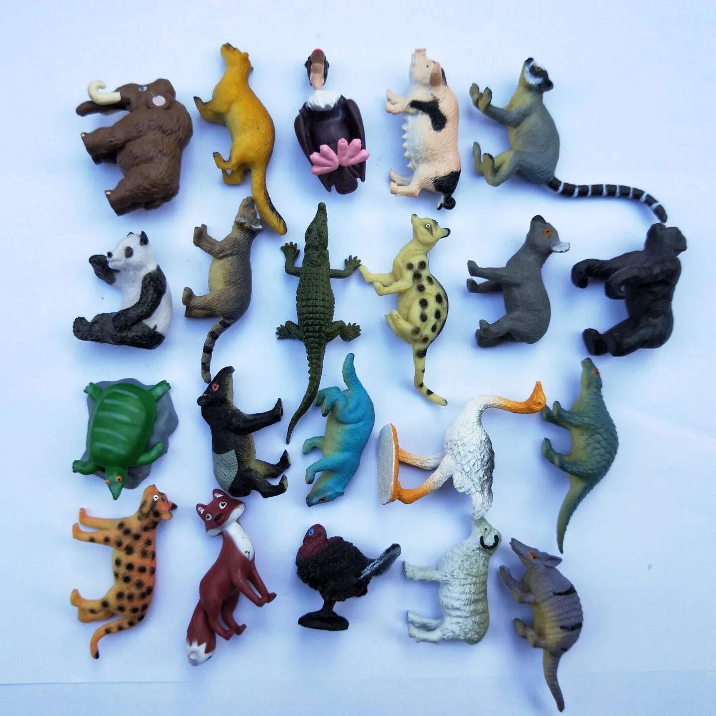 

20pcs Simulation mini Panda Elephant Raccoon Kangaroo Alpaca Deer Bear Donkey Wildebeest animal Model figure home decor fairy