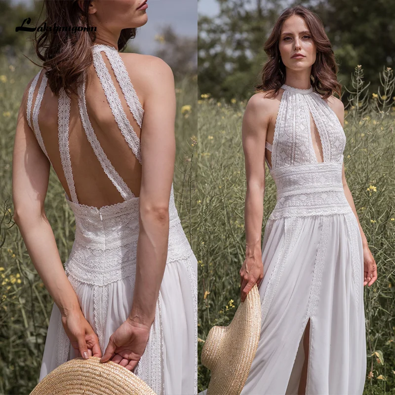 

Lakshmigown Beach Bohemian Wedding Dresses Sexy Open Back Boho Bridal Gowns Lace Princess Party Dresses vestido de novia 2021