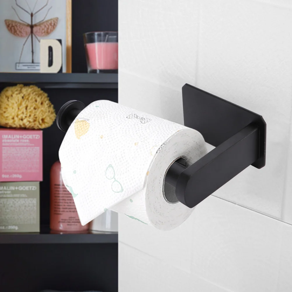

Holes Roll Paper Holder Stainless Steel Paper Towel Rack for Bathroom Black
