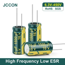 JCCON-condensador de aluminio 6,3 V, 10V, 16V, 25V, 35V, 50V, 63V, 100V, 400V, 450 UF, 100UF, 220UF, 330UF, 680UF, alta frecuencia, baja ESR