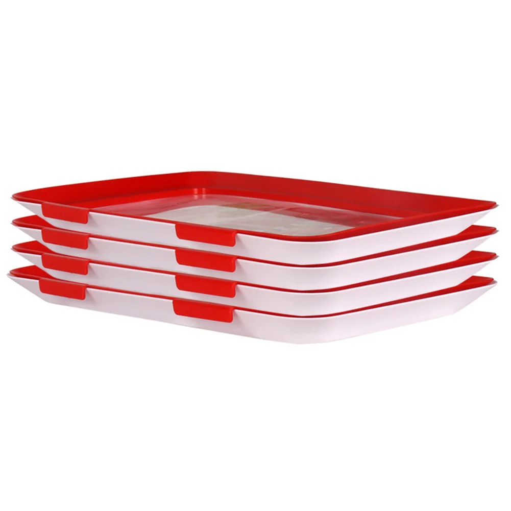 

4pcs 30*20*2.2cm Stackable Food Preservation Tray Reusable Food Storage Container with Elastic Lid Square Fresh Keeping Tray