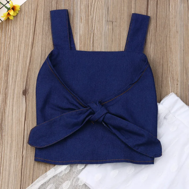 Модный детский нагрудник жилет для девочек укороченные джинсовые топы с бантом
