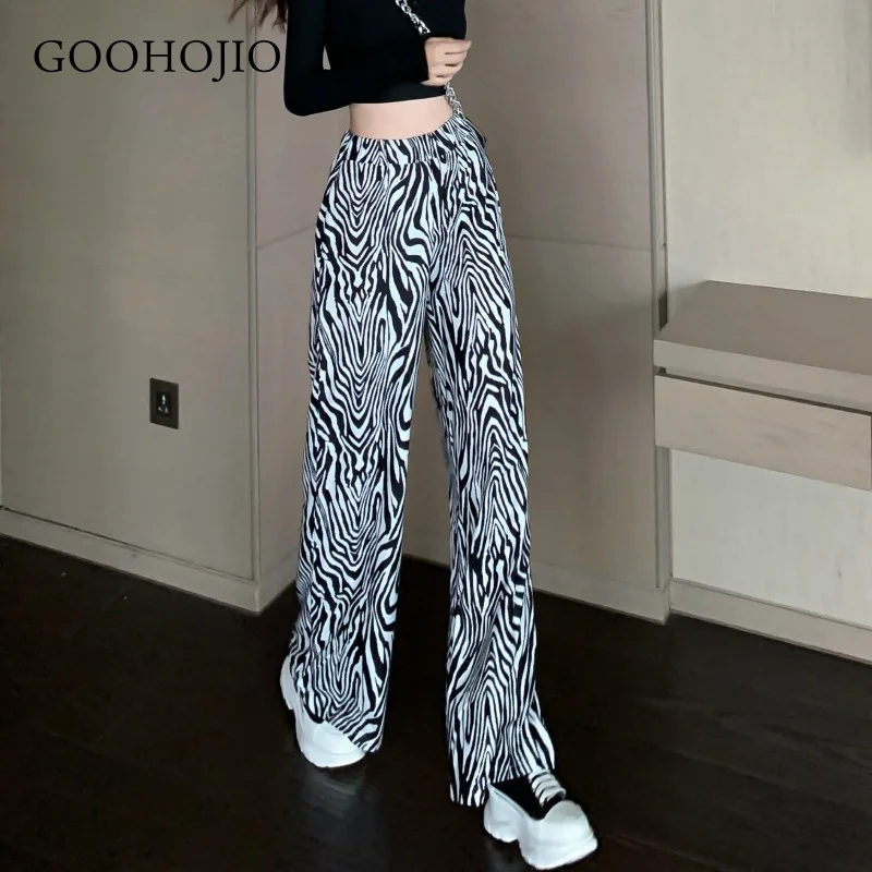 

GOOHOJIO 2021 Spring and Autumn Fashionable Casual Pants Women Zebra Pattern High Waist Trousers for Women Wide Leg Women Pants