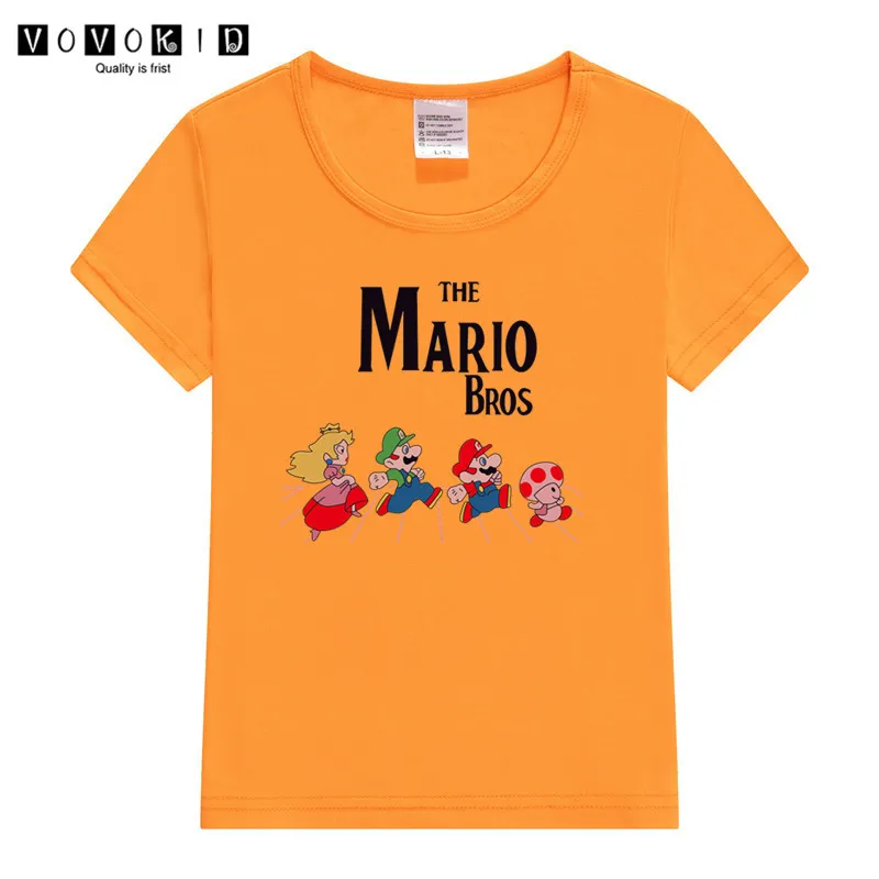 Забавная футболка с принтом «Super Mario Bros» для маленьких девочек и мальчиков, Детская летняя футболка с принтом «Король льва», рубашка на День Благодарения - Цвет: T125F-orange