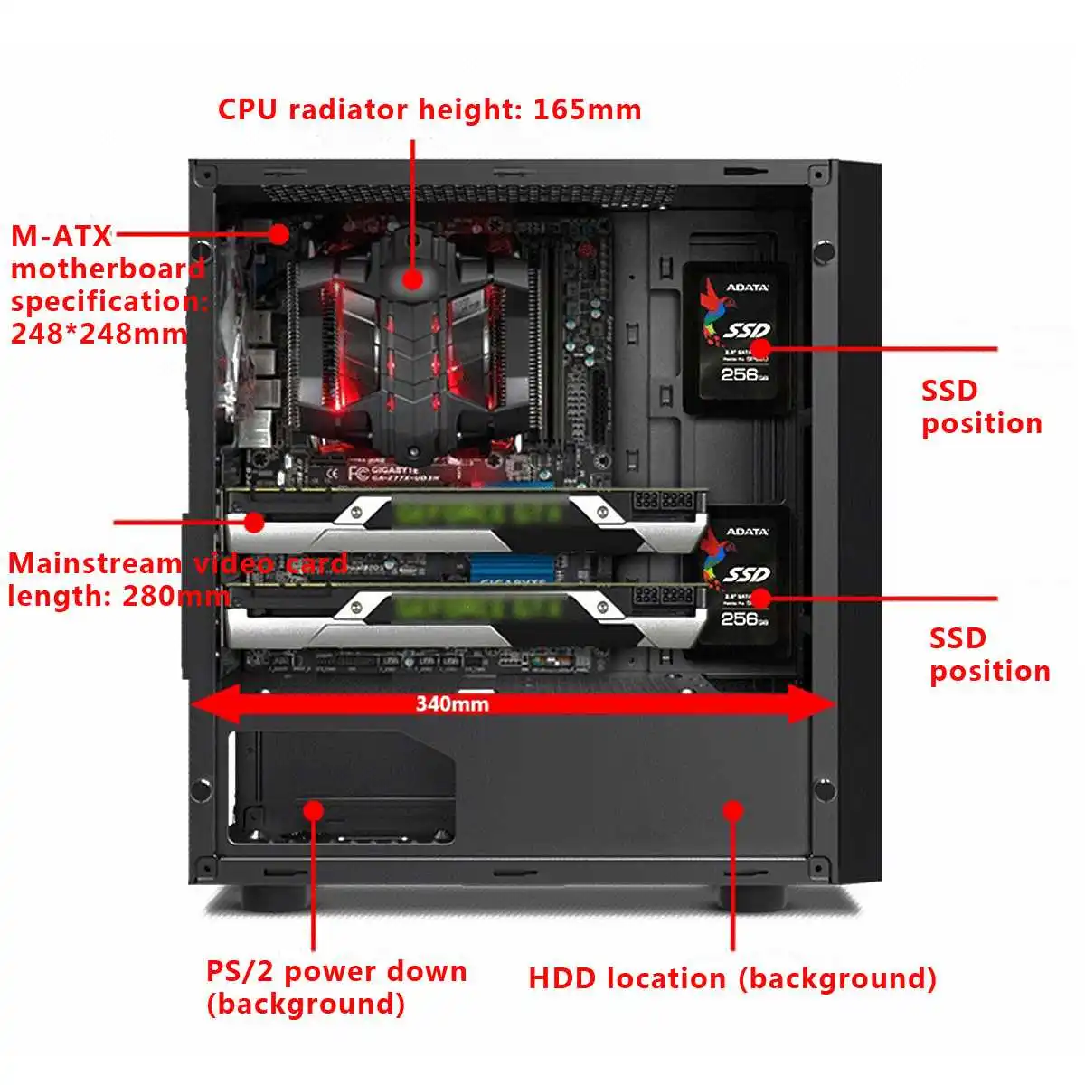 LEORY V3 ATX Computer Gaming PC Case 8 Fan Ports USB 3.0 For M-ATX/Mini ITX Motherboard Black/White 370 x 185 x 380mm
