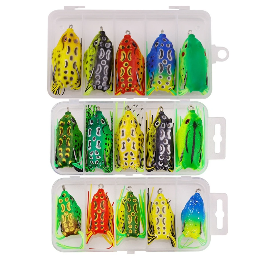 

5pcs/box Colorful Frog Lure Topwater Wobblers Bait kit 4cm 5cm 6cm for Pike Artificial Soft Fishing Baits Snake Head Gear Lures