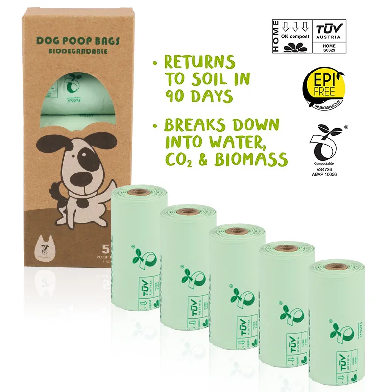 Bolsas biodegradables duraderas y ecol&oacute;gicas a prueba de fugas para caca de perro, herramienta de transporte para mascotas al aire libre, 5/10 rollos-1