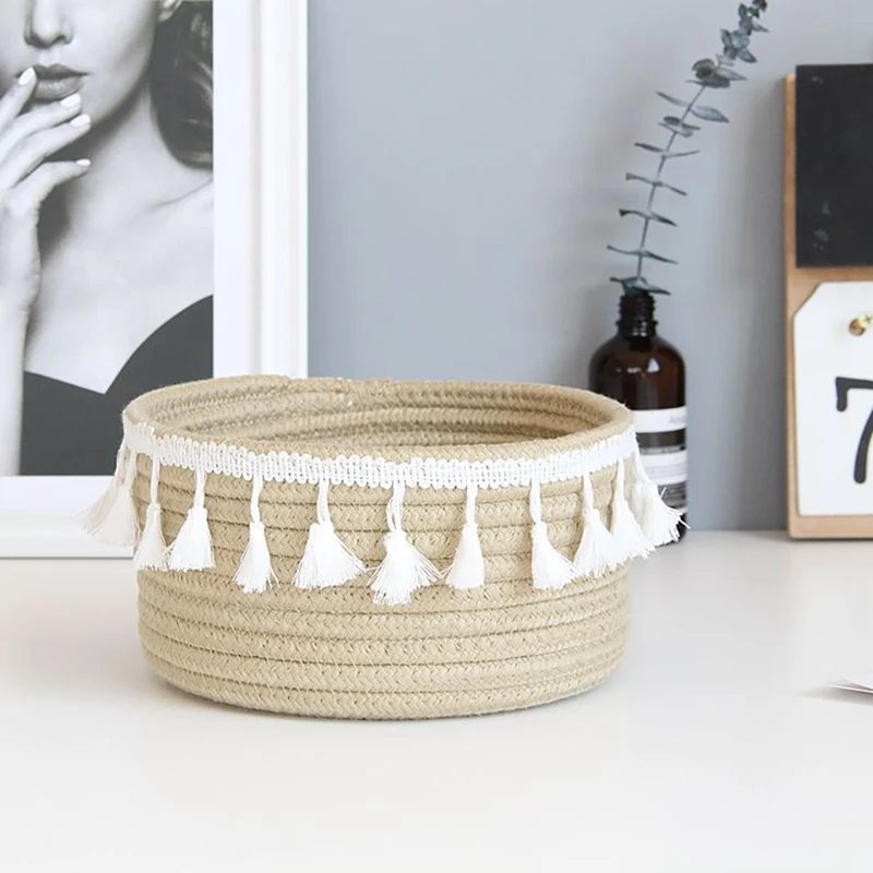 Горячая Ретро Хлопок Веревка кисточкой домашняя корзина для хранения плетеная