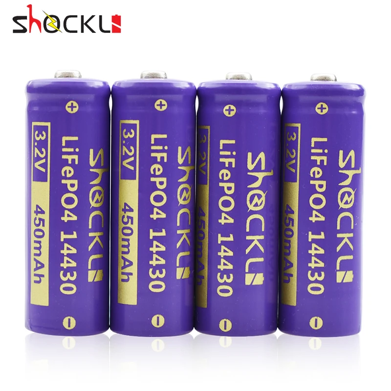 Shockli 3.2V LiFePo4 14430 (14 x 43mm) 450mAh Rechargeable Battery Sloar batteries(with carry case) for Solar Panel Light