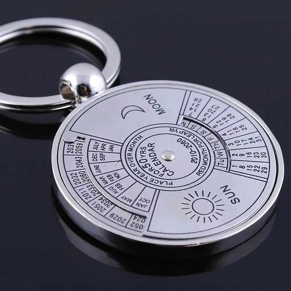 

Hot Sell Mini 50 Years Perpetual Calendar Unisex Key Chain Unique Metal Car Key Holder Ring