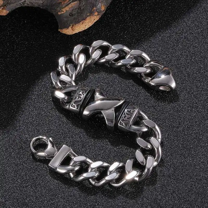 

Men's Cross Bracelet 12mm Wide Stainless Steel Curb Cuban Link Chain Braided Leather Wristband Male Jewelry Birthday Gift GS0136