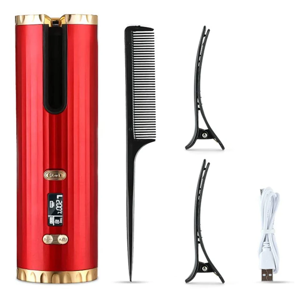 

Automatic Cordless Hair Curler iron Auto Rotating 360 Curling For Curls Waves LCD Display Ceramic USB Rechargeable Air Curly