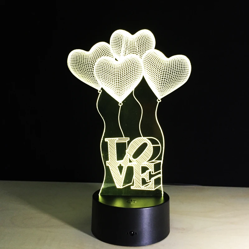 3D Led креативное Usb Письмо любовное сердечка шар 7 красочное визуальное искусство
