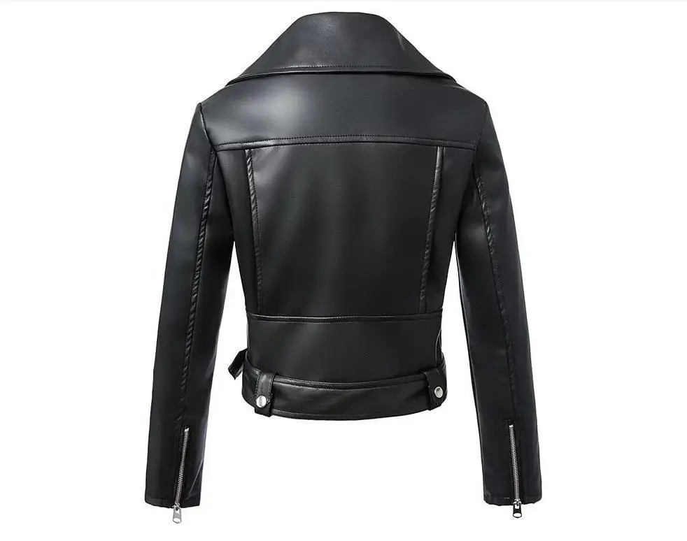 

Winter Coat Fashion 2020 Pockets Black Leather Jacket Gothic Women Leather Jacket Short Turn-down Collar Streetwear