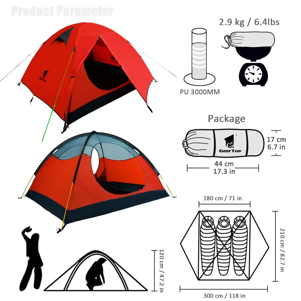 GeerTop кемпинговая купольная палатка 2 3 человека три сезона Легкая установка