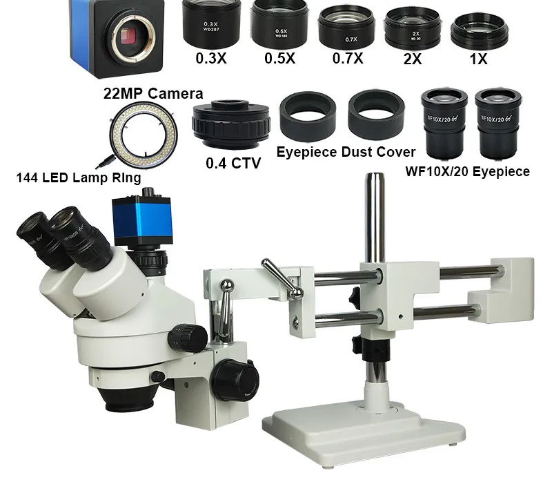 

22MP HD 2.1-90X HDMI USB TF Digital Camera Double Boom Stereo Zoom Trinocular Microscope Stand Lens Repair Soldering Phone Tools