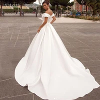 lorie princess wedding dresses off the shoulder satin country bride dresses long train white ivory wedding ball gown plus size