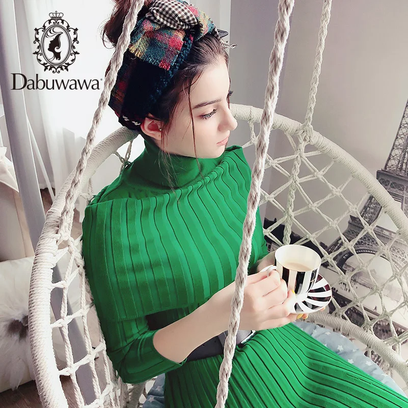 Dabuwawa гребешок Высокая шея осень платье карандаш для женщин Офис Леди с длинным рукавом Твердые Bodycon сексуальные шикарные платья D18DDR010