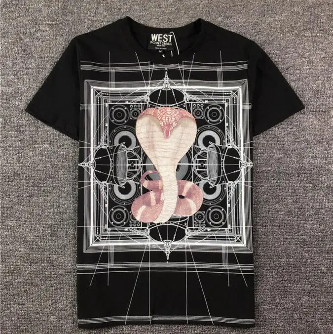 

19ss новая Новинка панк Мужская Кобра Змея абстрактные футболки футболка хип-хоп скейтборд улица хлопок футболки Топ kenye # B81