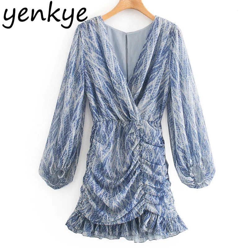 Женское винтажное платье со змеиным принтом ТРАПЕЦИЕВИДНОЕ мини с V образным