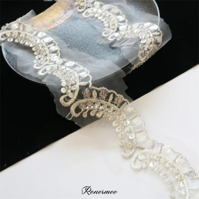 1 ярд прозрачные серебряные блестки из бисера серебряная нить вышивка кружево