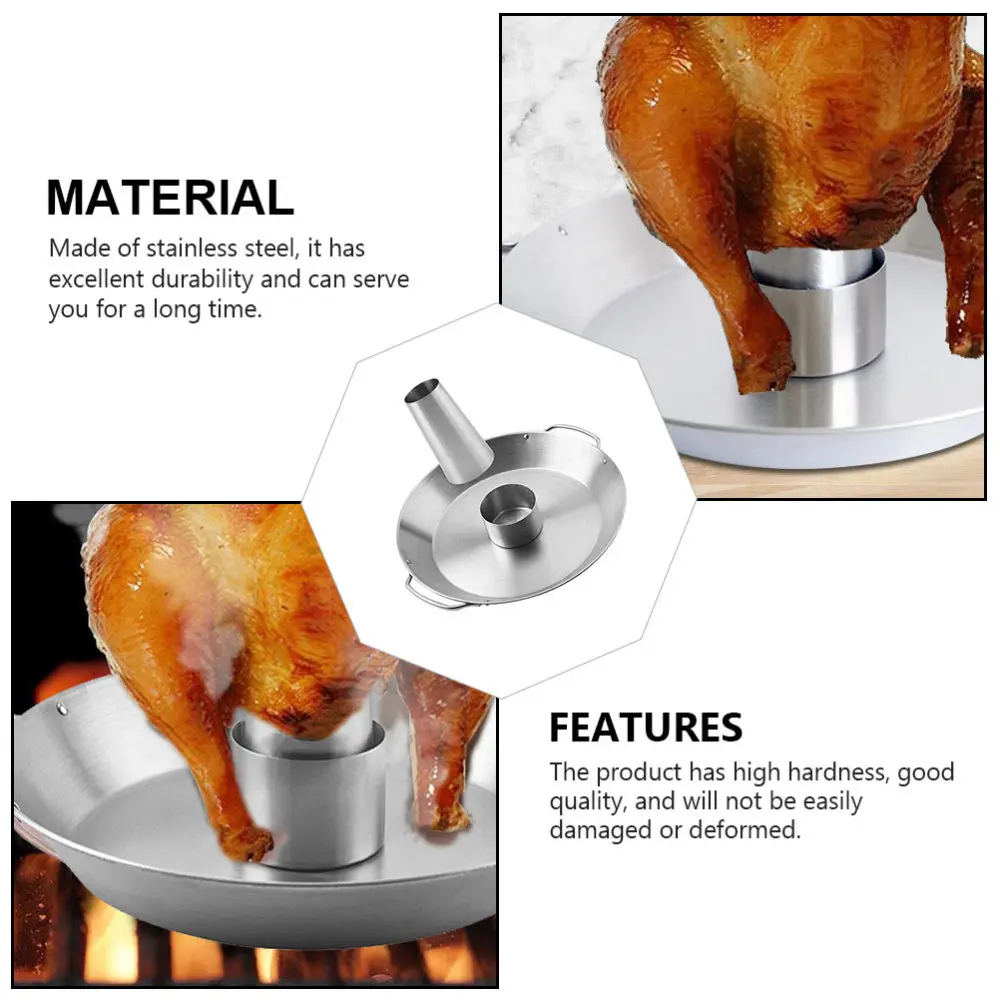 

Practical Grilled Chicken Holder Barbecue Rack Chicken Roaster Pan (Silver)
