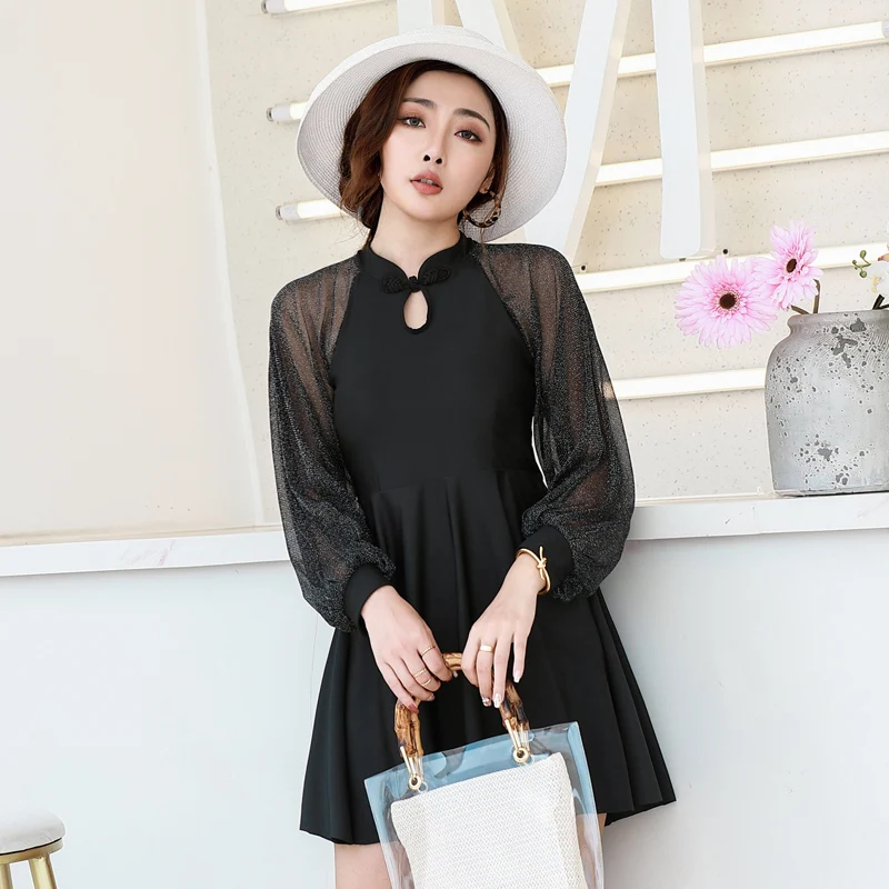 Women Long Sleeve Tankini Set Swimsuit Plus Size High Waist Swimming Suit Bottom Luxury Models Swimwear Mesh 2 Piece Bath Dress