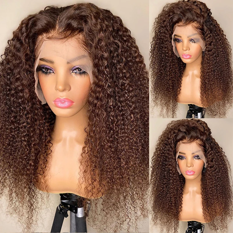 Кудрявые вьющиеся передние парики из человеческих волос бразильские коричневые