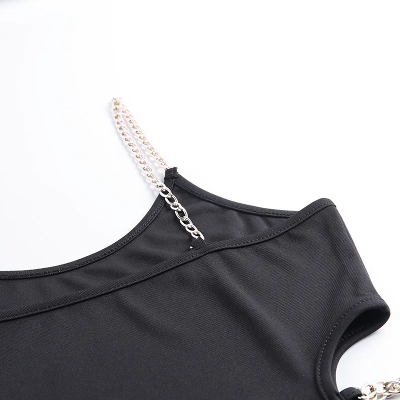 

New Fashion Women Sexy Slim New Open Waist Iron Chain Sling Bodysuit