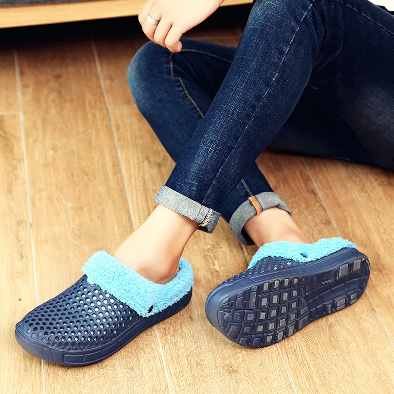 

New Winter Men Fur Home Slippers Women Casual Indoor Anti Slippery Shoes,Female Warm Fluffy Slides Flat Footwear House Flip Flop