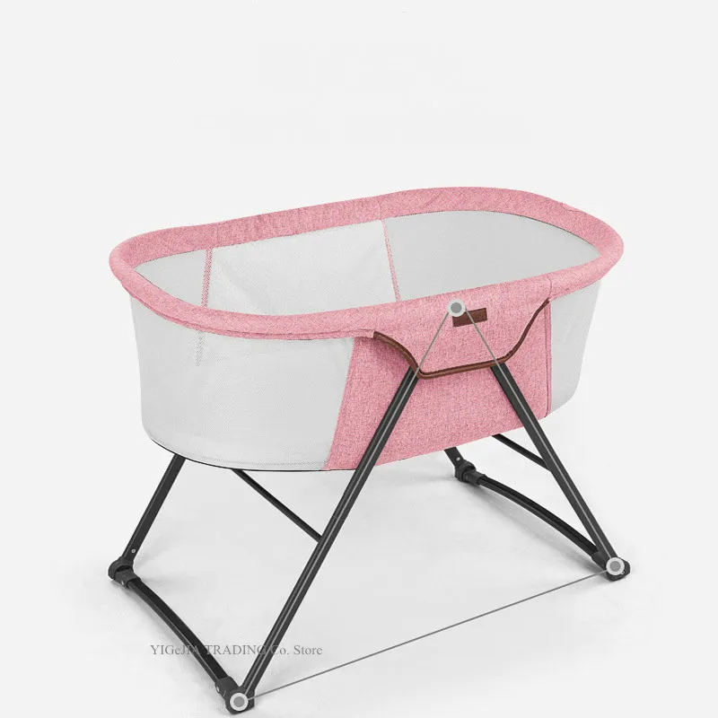 

4 в 1, легкая дорожная кроватка, колыбель со скрытыми колесами, качалка-колыбель с переносной сумкой и моющимся чехлом, розовая качалка-колыб...