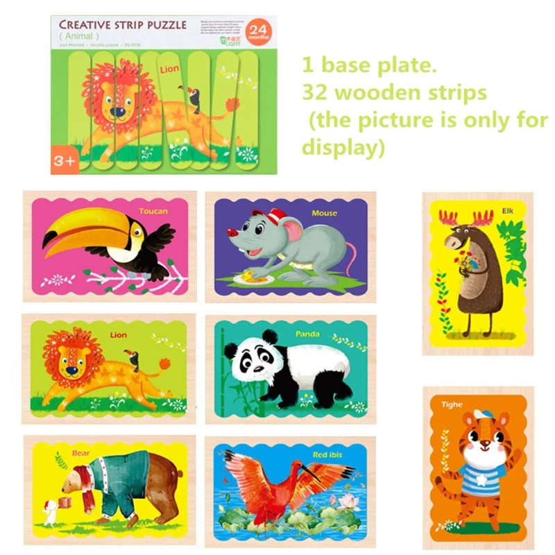 

Animals Wooden Jigsaw Puzzles Pattern Blocks Sorting and Stacking Toys Puzzle