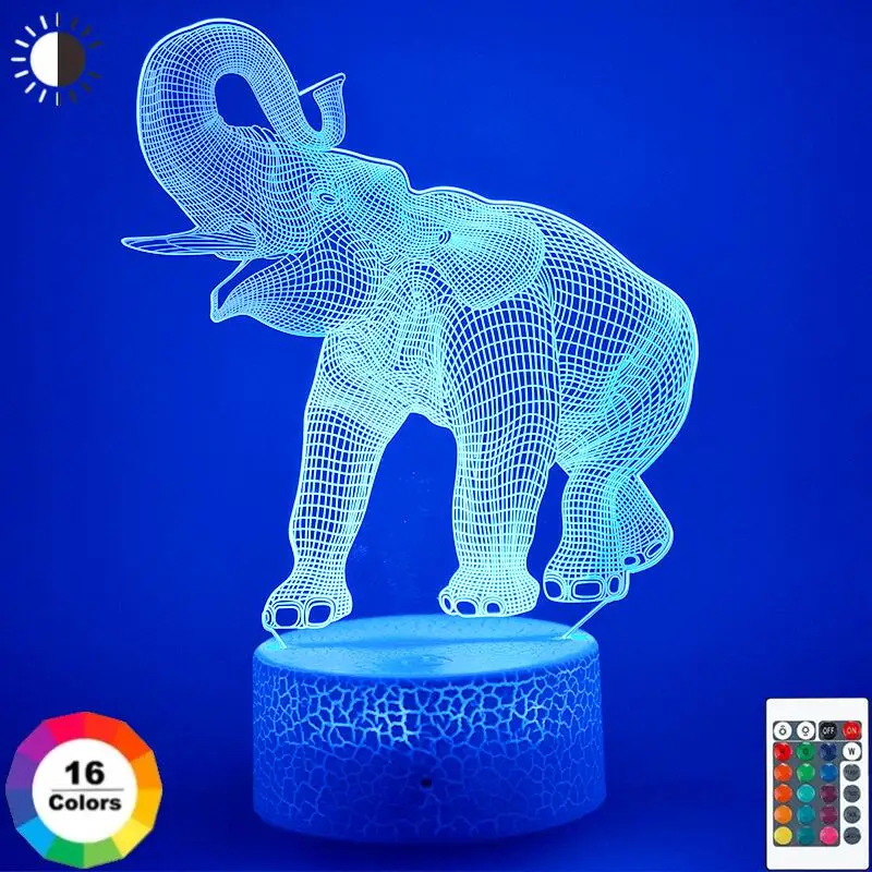 

Animals Elephant 3D Night Light Acrylic Table Lamp for Child Hoom Bedroom Kawaii Cute Desk Decor Birthday Christmas Present