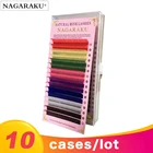 Ресницы Nagaraku 16 рядовлоток, 10 коробок, 8 цветов, искусственные норковые ресницы для макияжа, Радужный цвет, мягкие натуральсветильник реснички