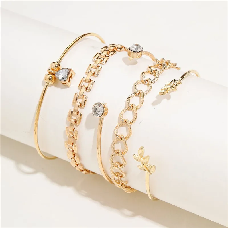 LETAPI Rhinestone Geometric Chain Bracelets Set for Women Bohemia Multilayer Heart Leaf Charm Bangles Fashion Party Jewelry Gift | Украшения