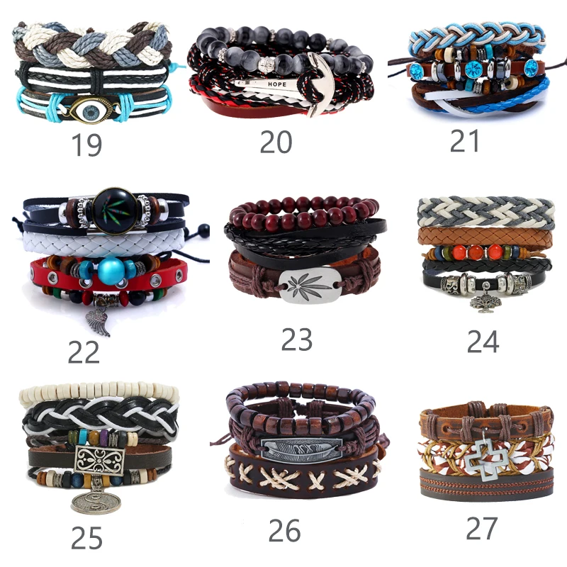 Новый модный дизайн мужской плетеный браслет из 3 частей винтажный Многослойный