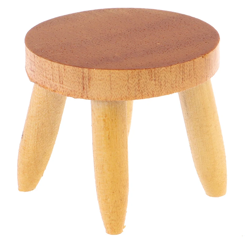 

Dollhouse Miniature 1/12 Scale Furniture Round Wooden Stool Chair House Decor Kids Children Pretend Play Toy Accessories