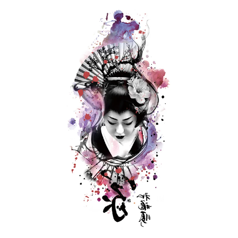 Водостойкая Женская временная татуировка в японском стиле Тотем гейши