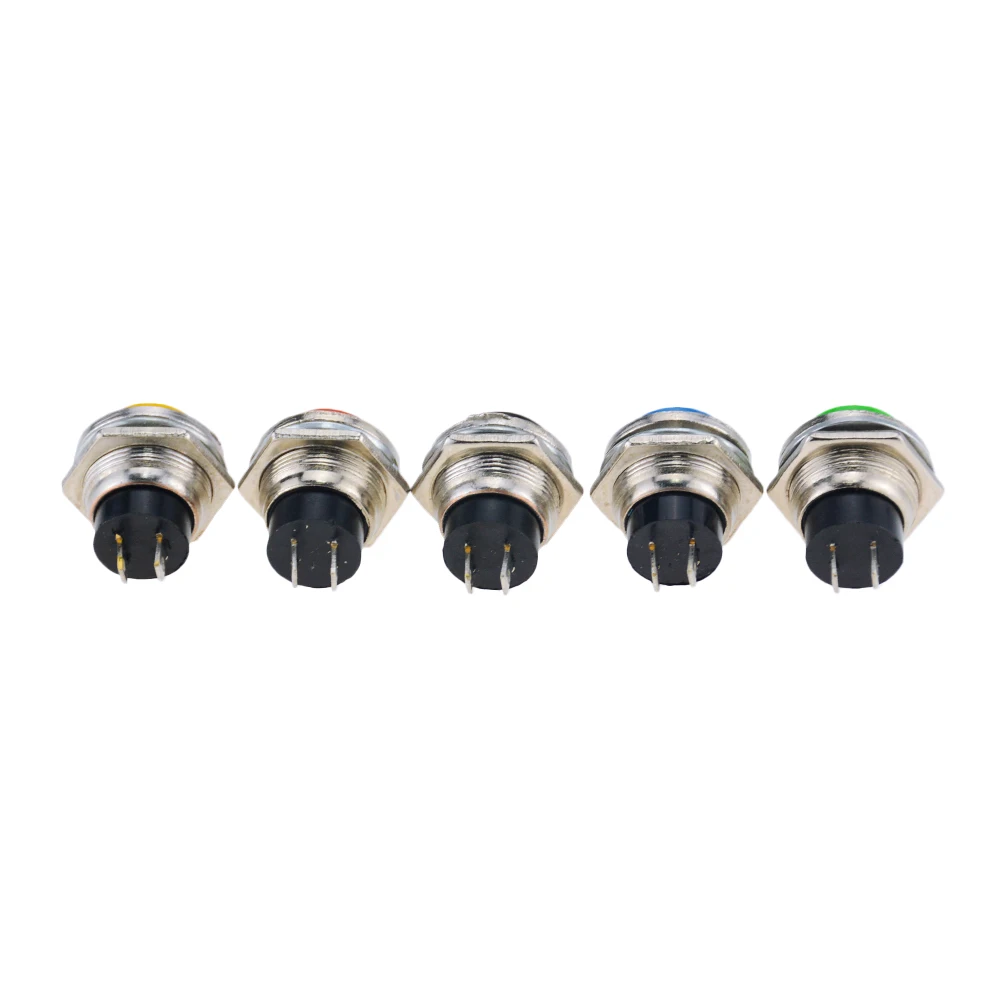 5PCS Colourful 16MM Waterproof DS-212 Momentary SPST Self-reset Round Cap Push Button Switch AC 125V 3A DS212 For Small Car |