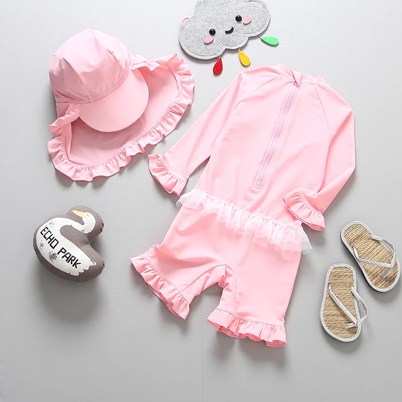 Swimsuit Girl Unicorn Print Long Sleeve One Piece Bathing Clothes with Cap UV50 Children Swimming Suit Beach Girls Kids Swimwear | Спорт и