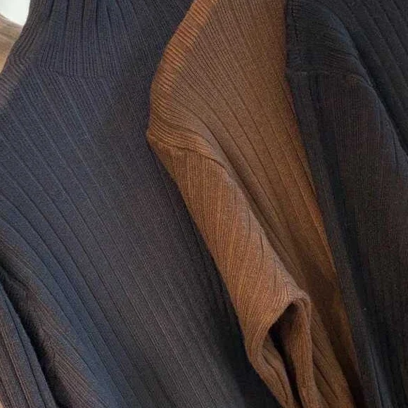 

Loose Temperament Gentle Pit Strip Stretch Half High Neck Over The Knee Long Knitted Dress