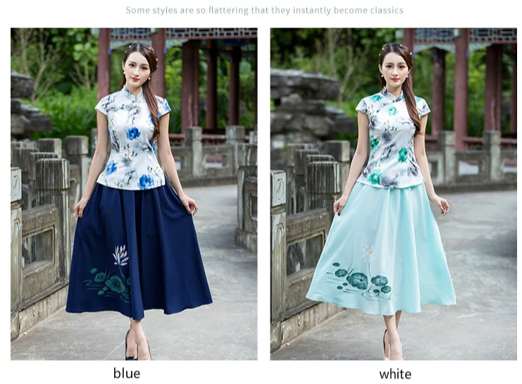SHENG COCO китайская блузка для женщин цветочный принт Топы Ципао зеленый синий Cheongsam
