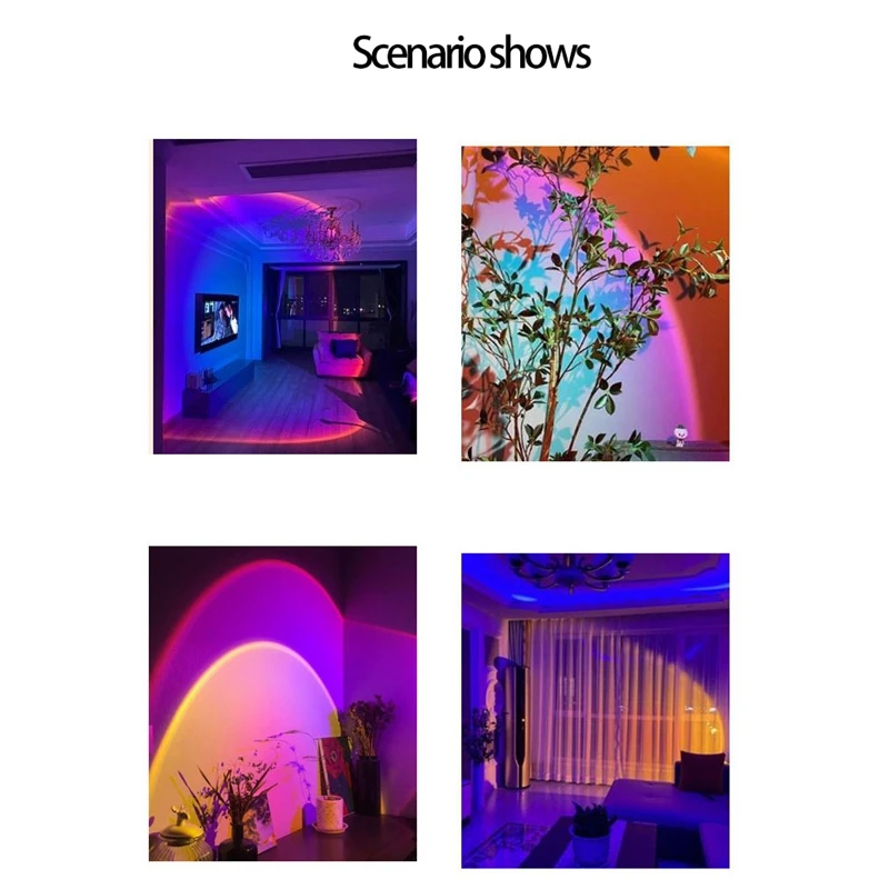 

RGB Sunset Projection Atmosphere Lamp LED Night Lights,USB Projector 360 Photography Lamps Tripod for Home Room Studio