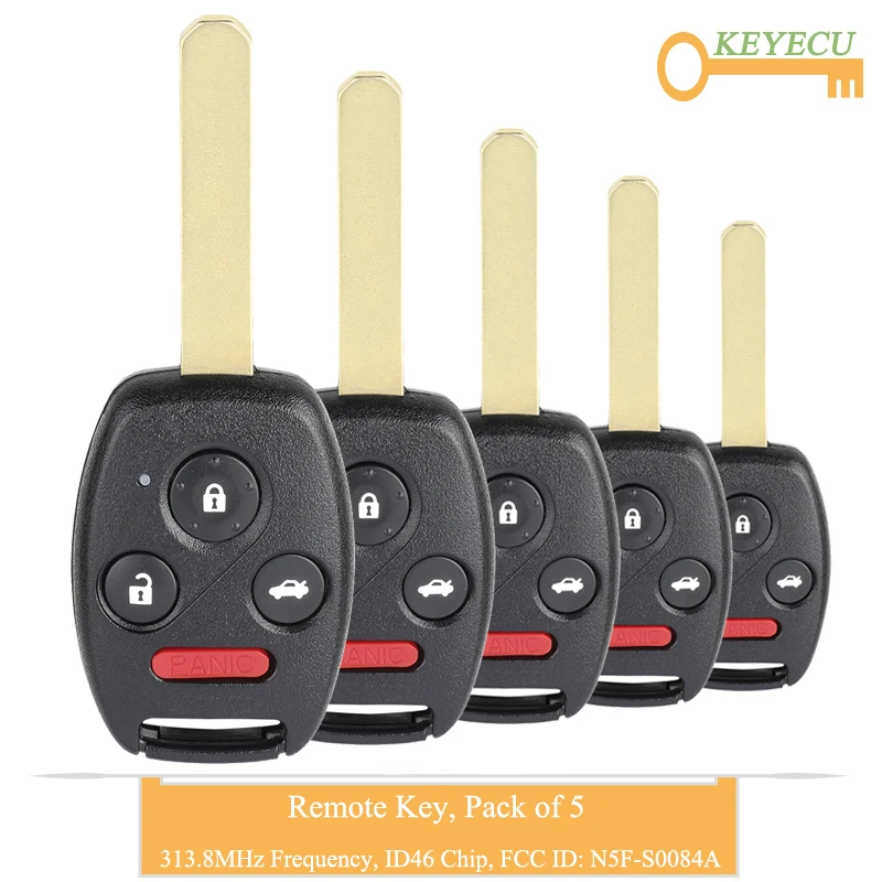 KEYECU 5 шт. Автомобильный ключ дистанционного управления для Honda Civic EX Si 2006 2007 2011 Fob 3 +