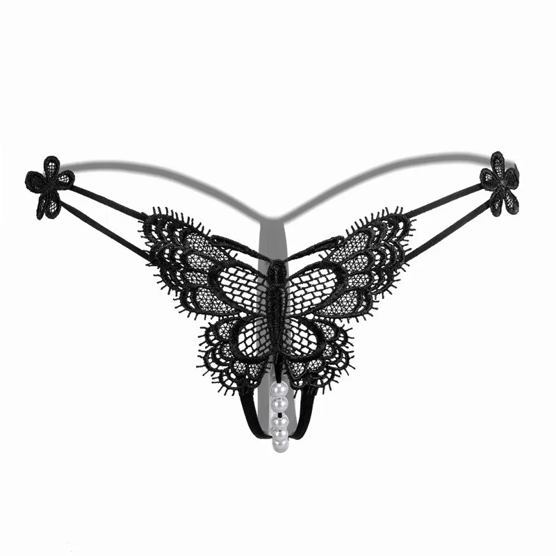 

New Style Sexy Thongs G String Women Hollow Butterfly Lace Transparent Sexy Pearl Briefs Panties Underwear For Women